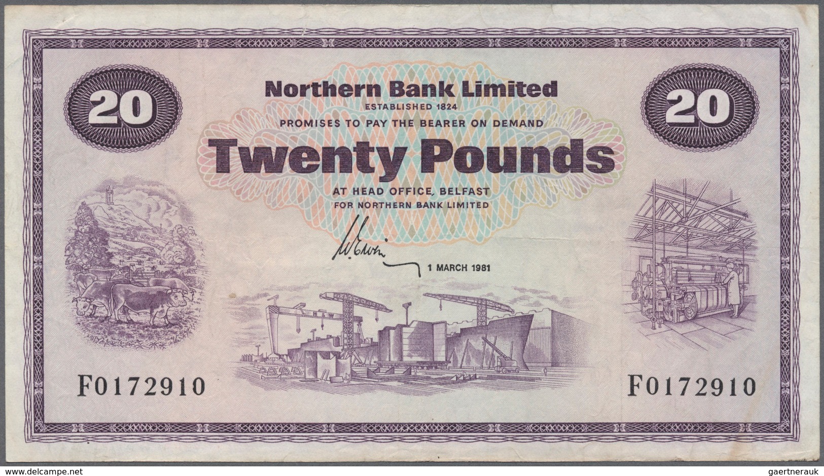 02145 Northern Ireland / Nordirland: 20 Pounds 1981 P. 190b, Northern Bank Limited, Used With Several Fold - Andere & Zonder Classificatie