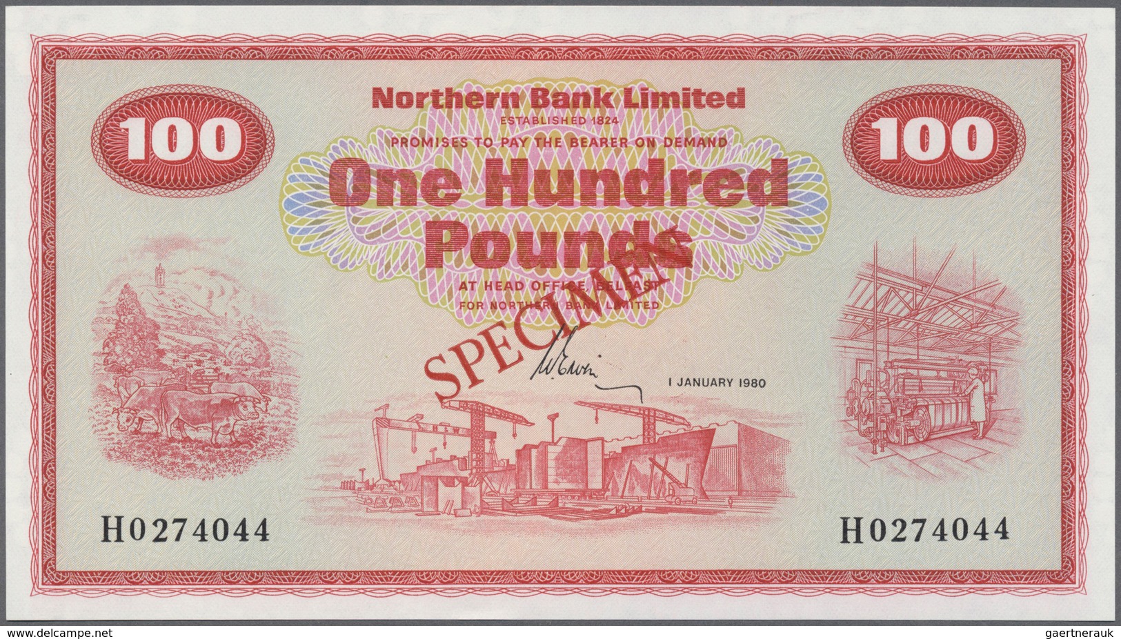 02147 Northern Ireland / Nordirland: 100 Pounds 1980 Specimen P. 192s, Northern Bank Limited, Only A Very - Otros & Sin Clasificación