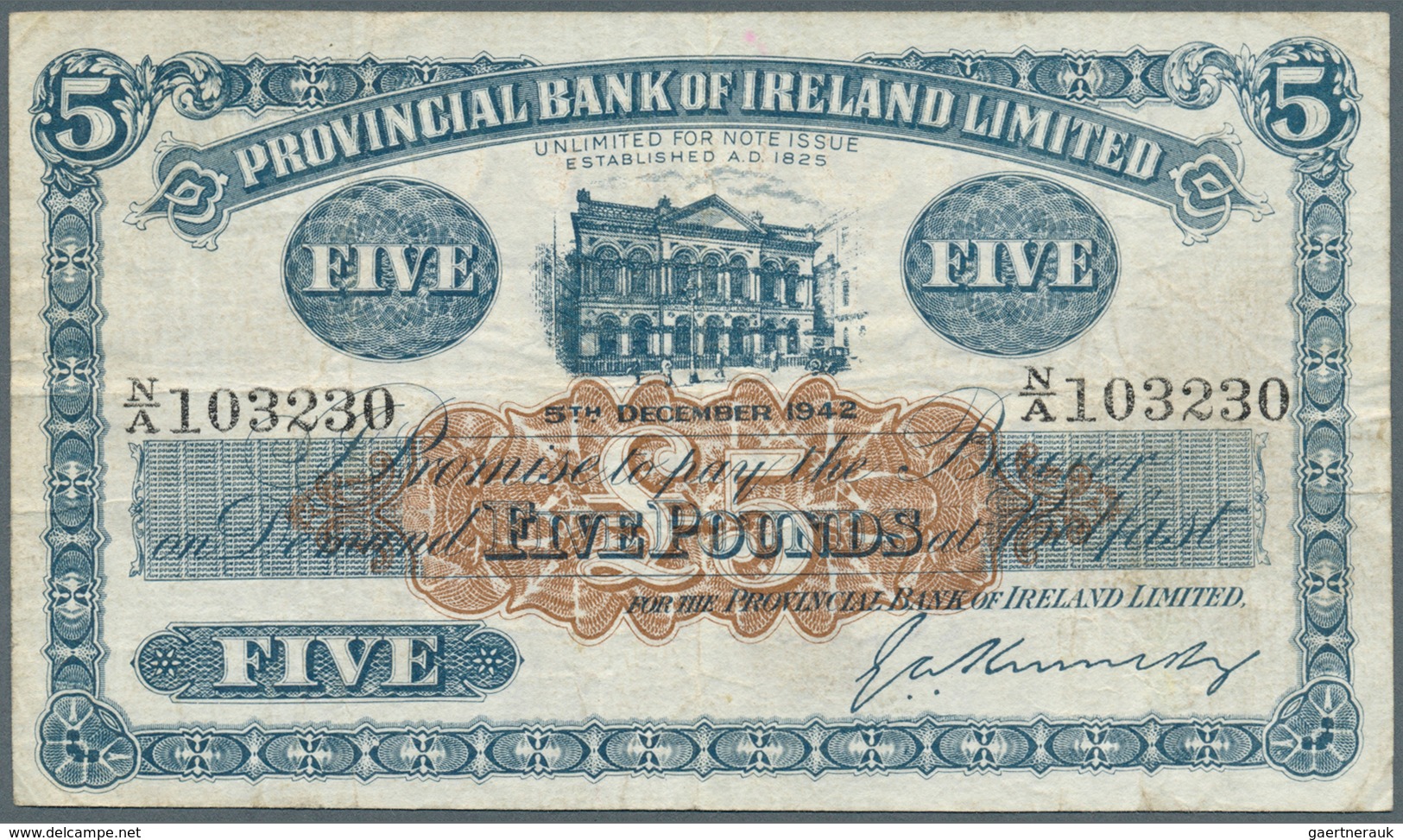 02152 Northern Ireland / Nordirland: 5 Pounds 1942 P. 236b, Provincial Bank Of Ireland Limited, Used With - Otros & Sin Clasificación