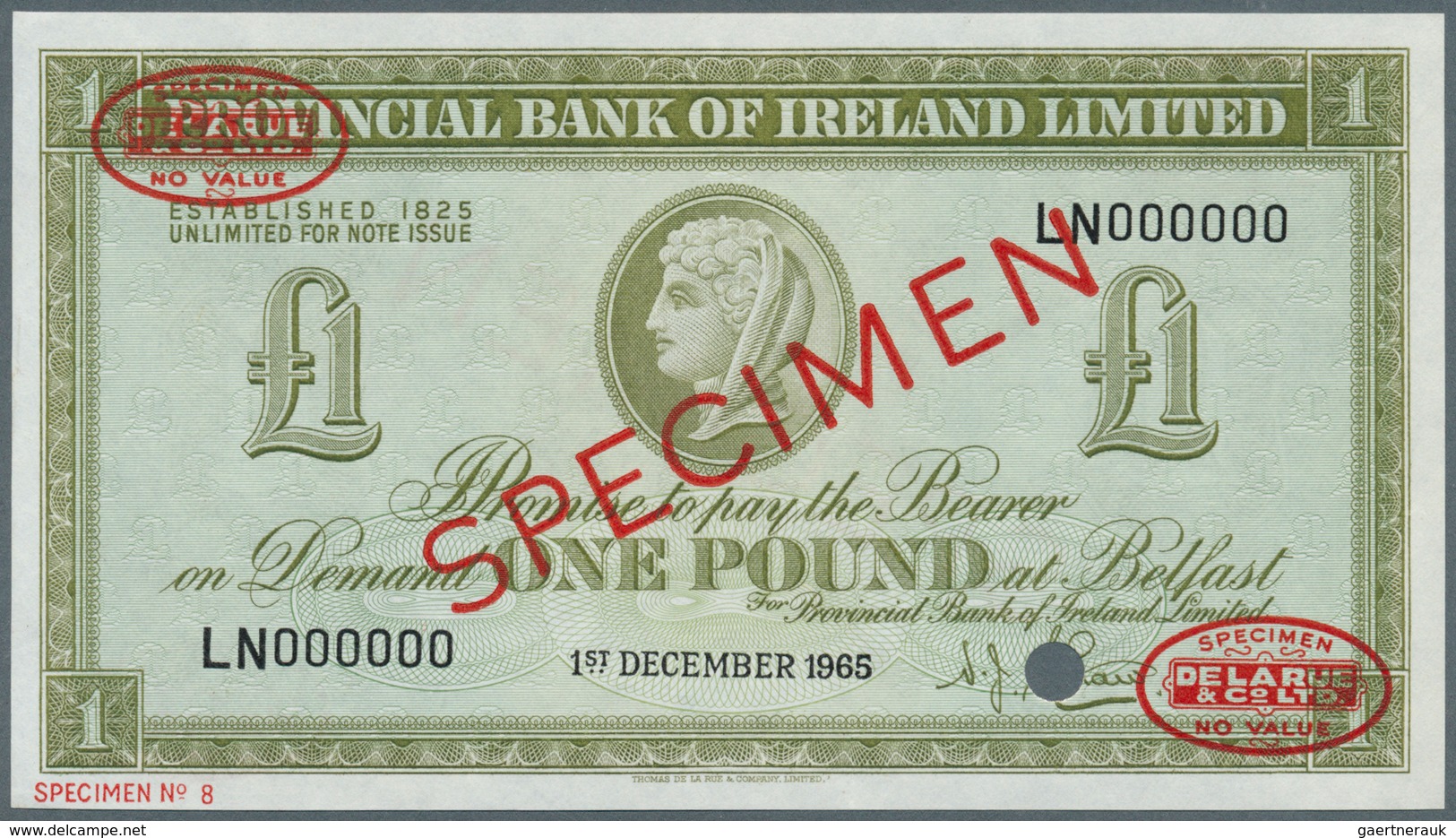 02154 Northern Ireland / Nordirland: 1 Pound 1965 Specimen P. 243s, Provincial Bank Of Ireland Limited, In - Altri & Non Classificati