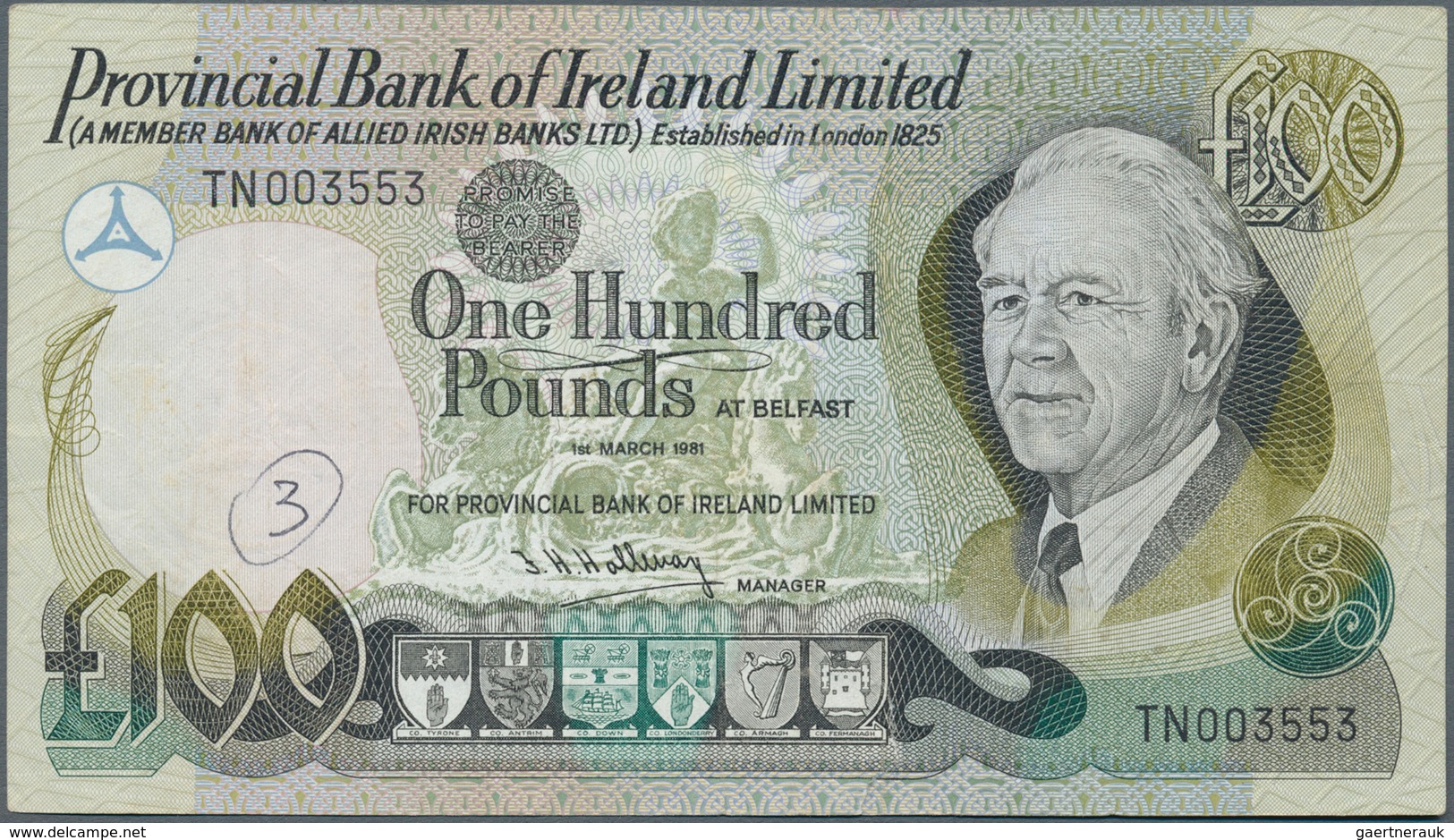 02157 Northern Ireland / Nordirland: 100 Pounds 1981 P. 251, Provincial Bank Of Ireland Limited, Used With - Altri & Non Classificati