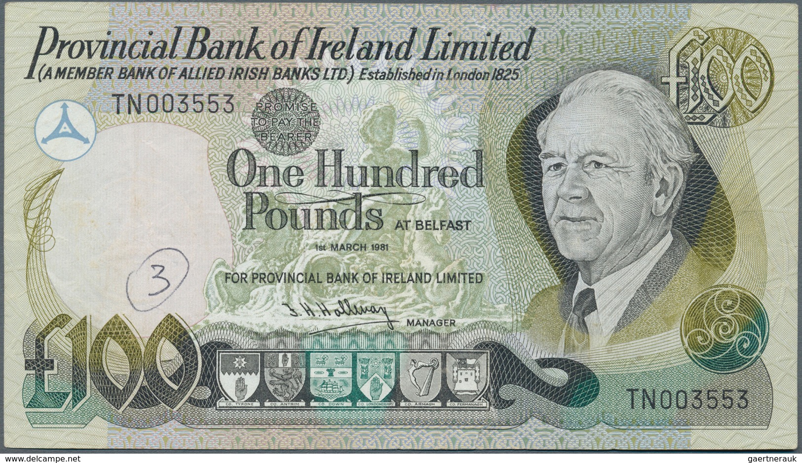 02157 Northern Ireland / Nordirland: 100 Pounds 1981 P. 251, Provincial Bank Of Ireland Limited, Used With - Otros & Sin Clasificación