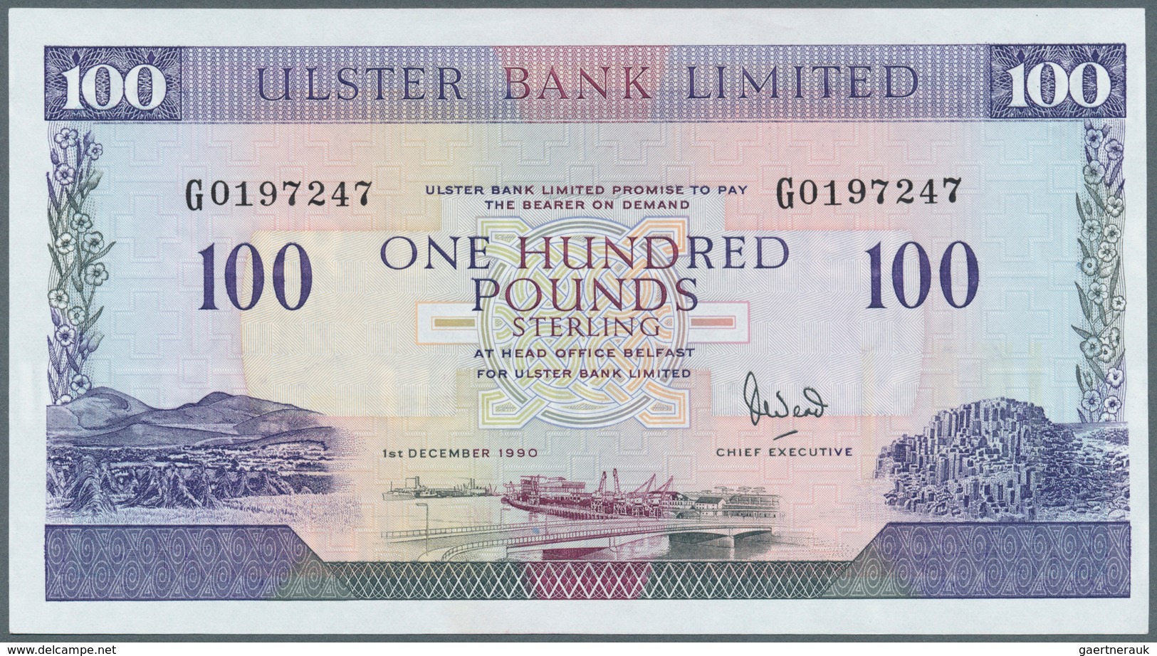 02166 Northern Ireland / Nordirland: 100 Pounds 1990 P. 334a, Ulster Bank Limited, Only A Very Light Dint - Other & Unclassified