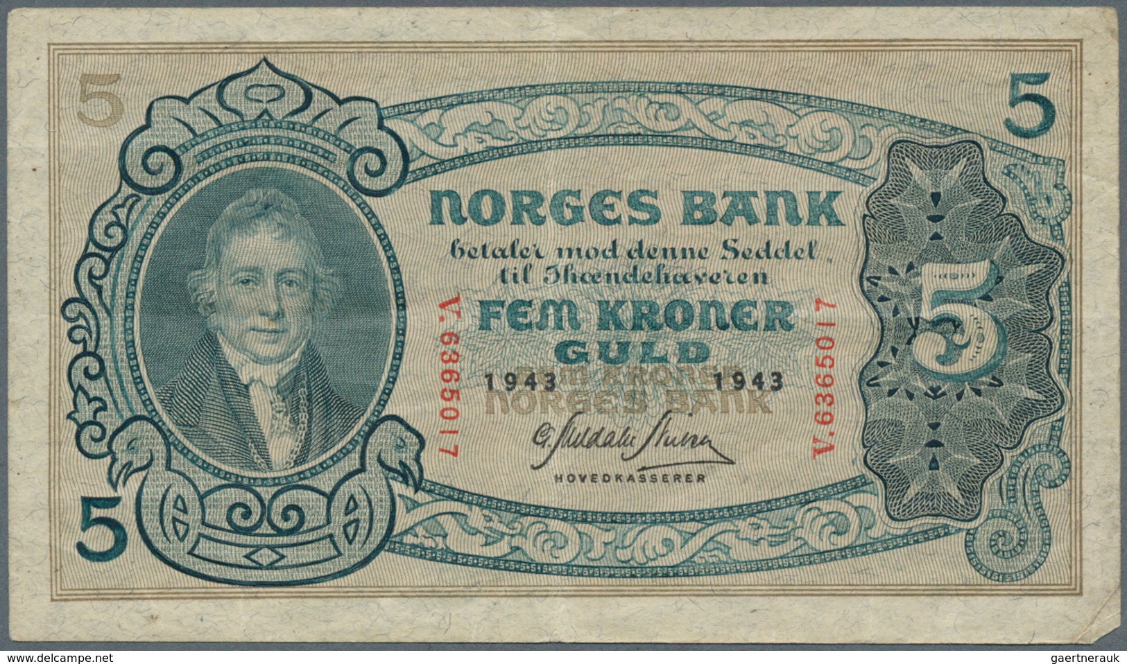 02168 Norway / Norwegen: Set Of 6 Pcs Used Banknotes Containing 2x 50 Kroner 1942 And 1943, 2x 5 Kroner 19 - Norvegia