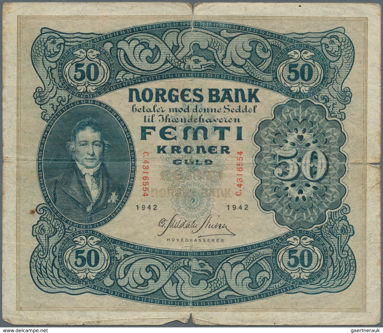 02168 Norway / Norwegen: Set Of 6 Pcs Used Banknotes Containing 2x 50 Kroner 1942 And 1943, 2x 5 Kroner 19 - Norvegia