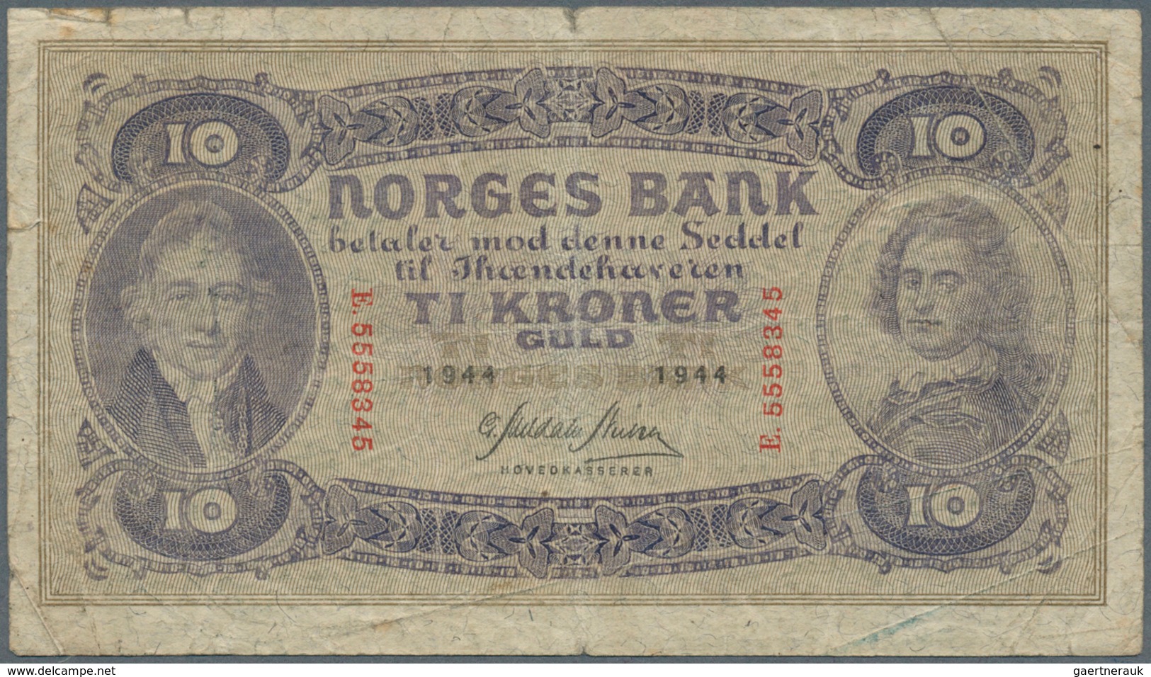 02168 Norway / Norwegen: set of 6 pcs used banknotes containing 2x 50 Kroner 1942 and 1943, 2x 5 Kroner 19