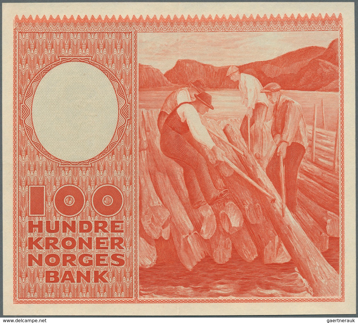 02173 Norway / Norwegen: 100 Kroner 1949 P. 33, Light Center And Horizontal Fold, Probably Pressed, No Hol - Noruega