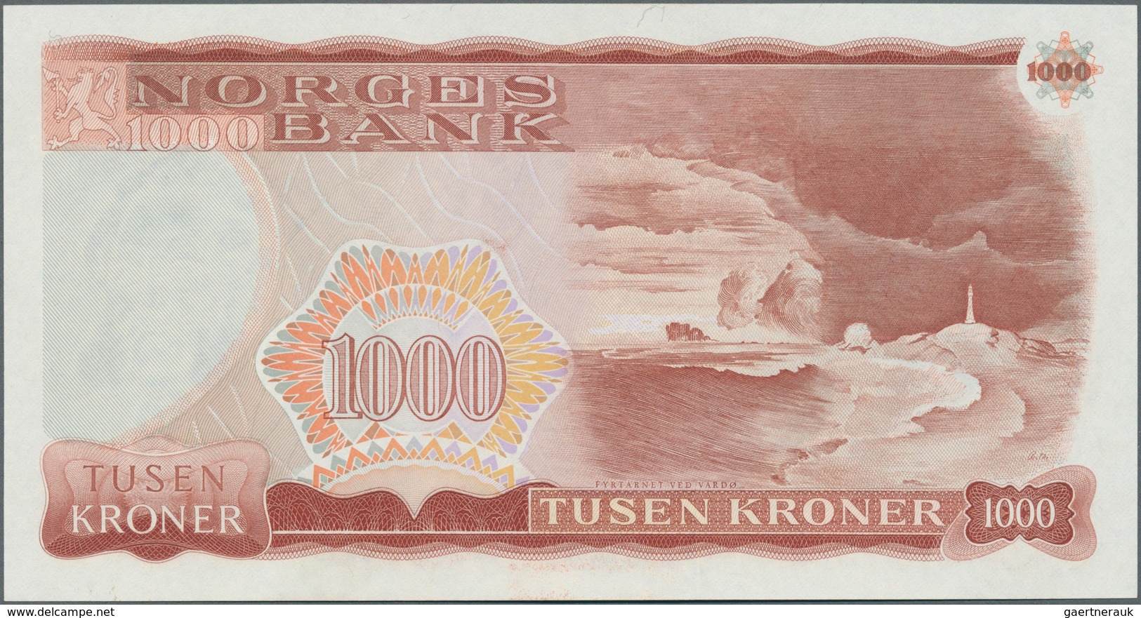 02174 Norway / Norwegen: 1000 Kroner 1987 P. 40c, Light Center Bend, Condition: XF+ To AUNC. - Noruega