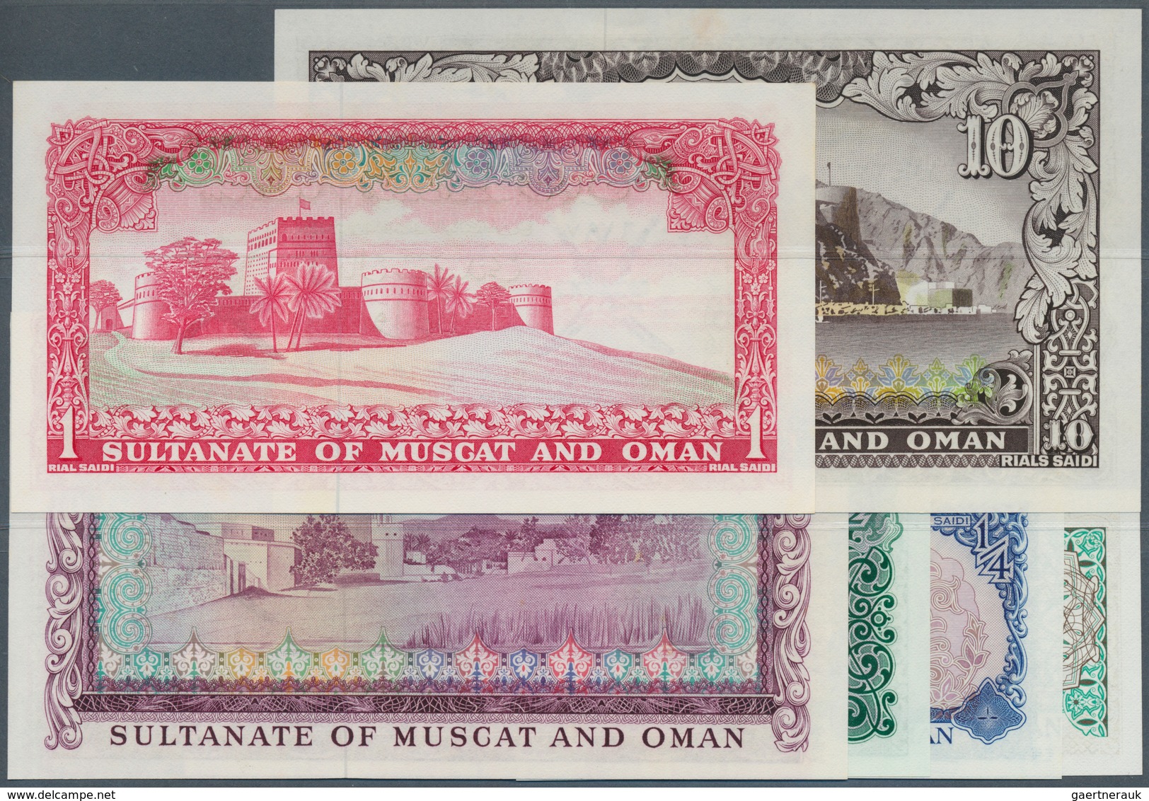 02177 Oman: Muscat & Oman Complete Set From 100 Baisa To 10 Rials ND P. 1-6, The 1/4, 5, 10 And 1 Rials In - Oman