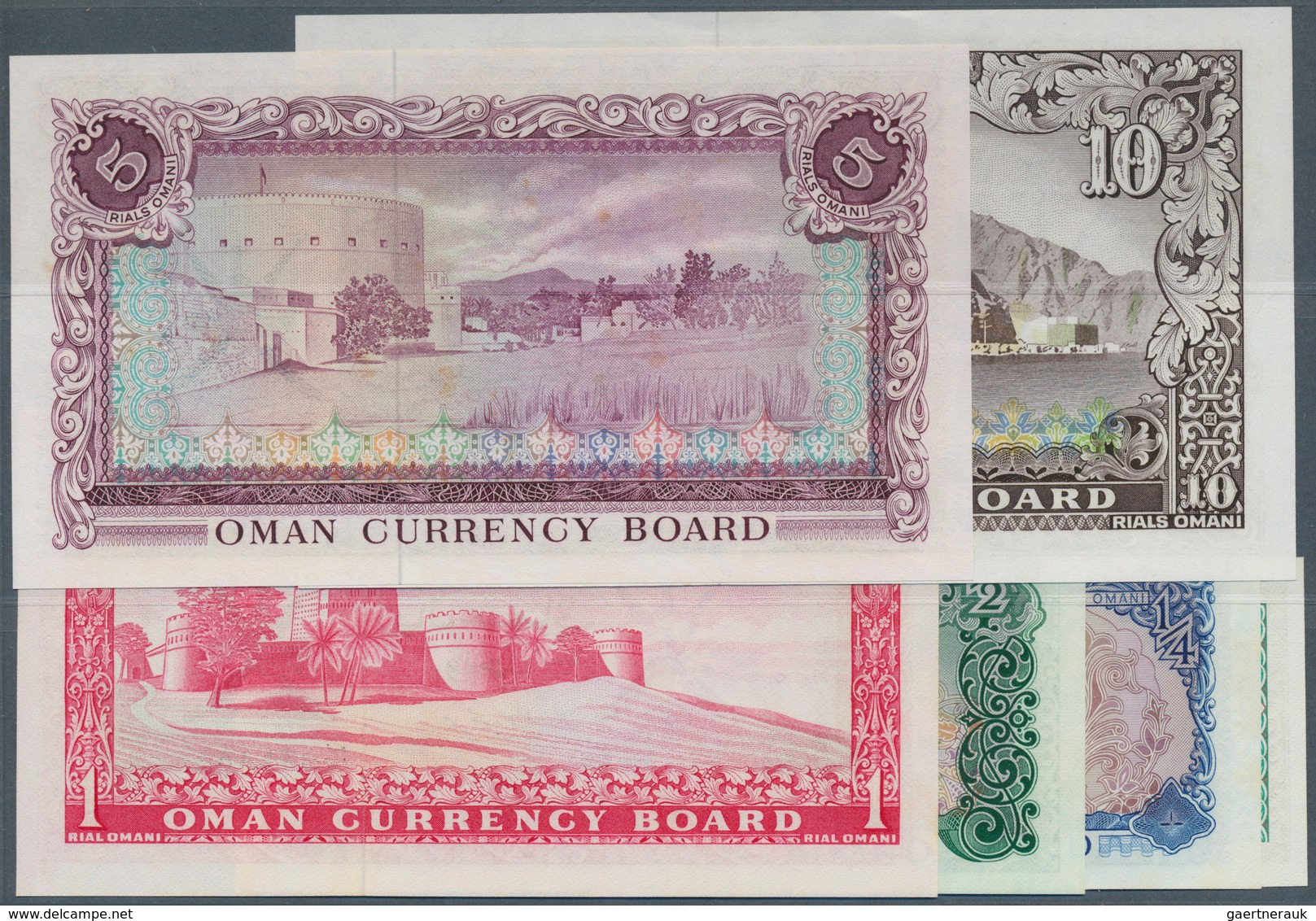 02179 Oman: Complete Set Of 6 Notes From 100 Baisa To 10 Rials ND P. 7-12, The 5 Rials With Stain Dots (aU - Oman