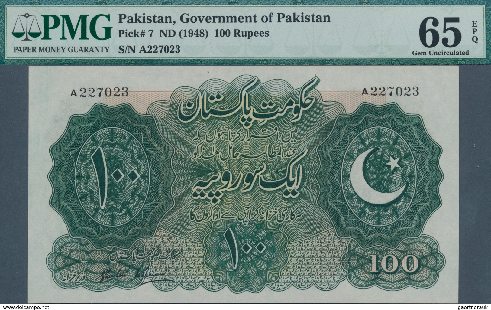 02180 Pakistan: 100 Rupees ND(1948) P. 7 In Condition: PMG Graded 65 GEM UNC EPQ. - Pakistan