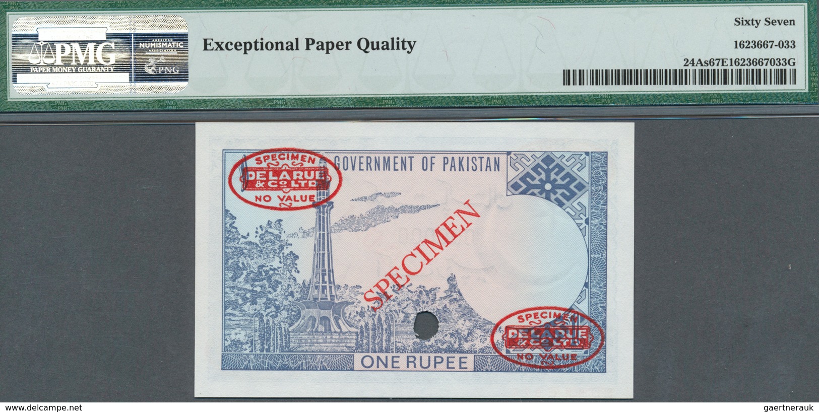 02183 Pakistan: 1 Rupee ND(1975-81) Specimen P. 24As In Condition: PMG Graded 67 Superb Gem UNC EPQ. - Pakistan