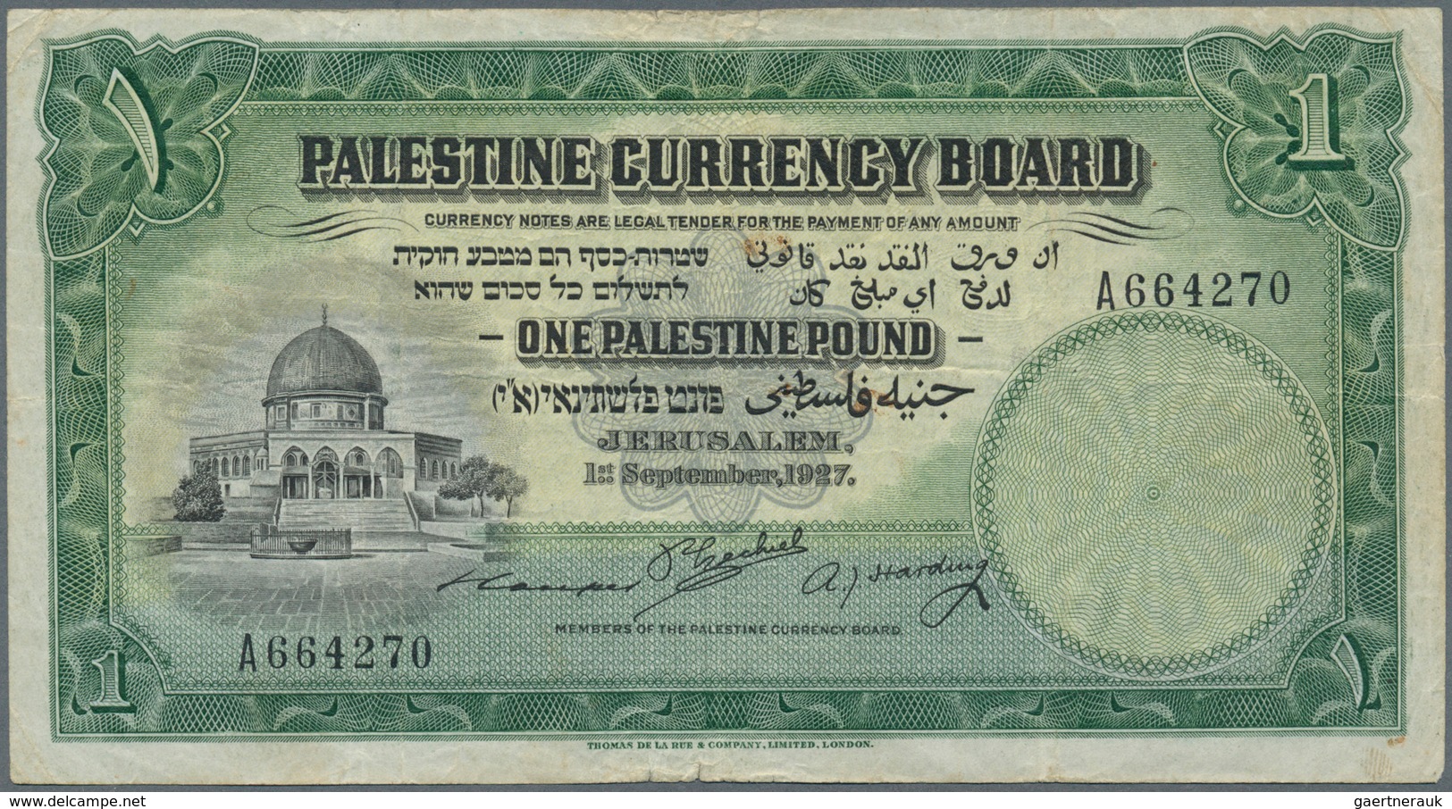 02186 Palestine / Palästina: Highly Rare Early Date 1 Pound 1927 P. 7a, Serial A664270, Used With Vertical - Altri – Asia