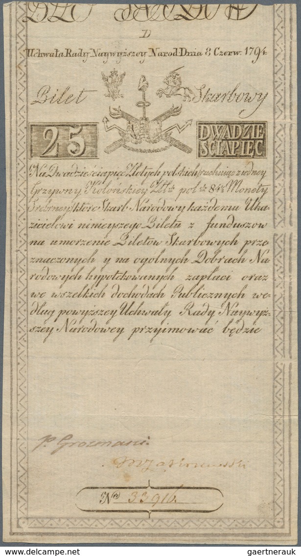 02188 Poland / Polen: 25 Zlotych 1794 P. A3, Rare Note, Light Folds In Paper But No Holes Or Tears, Strong - Poland