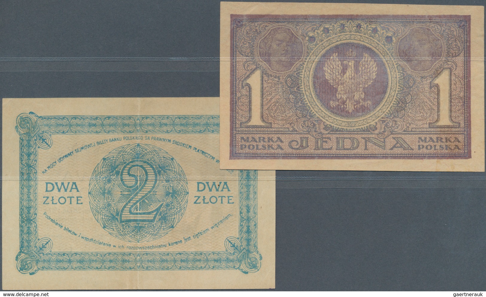 02190 Poland / Polen: Set Of 2 Banknotes 1 Marka 1919 P. 19 (XF) And 2 Marka 1919 P. 52 (VF+ With Center F - Polonia