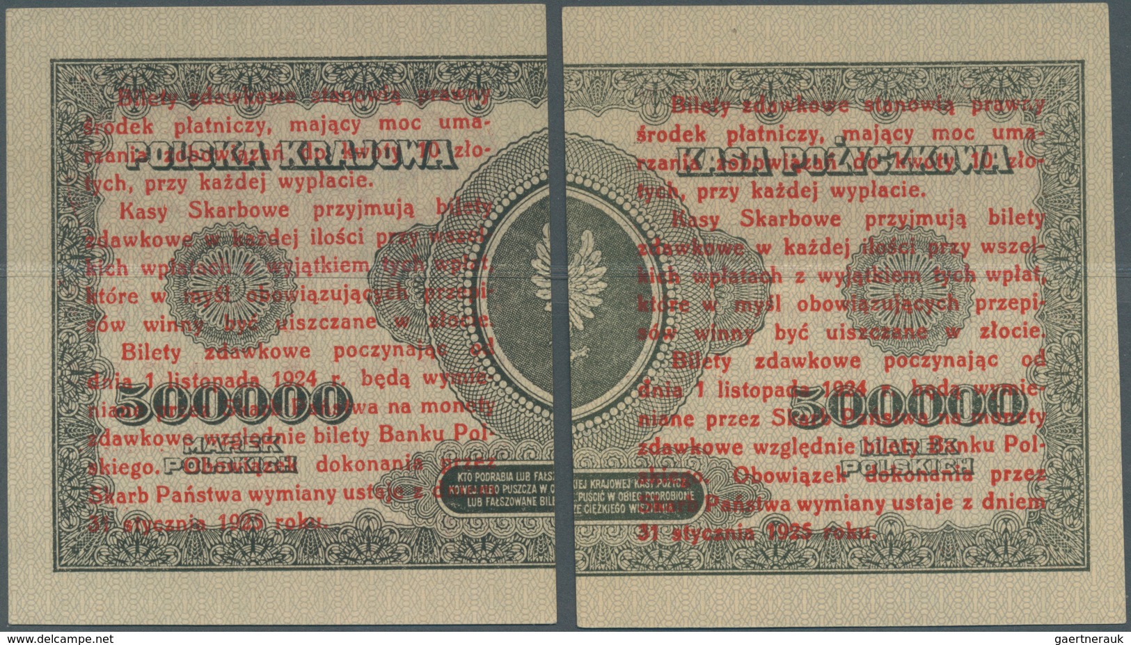 02193 Poland / Polen: Right And Left Half Of 1 Grosz 1924 P. 42a, B, Both In Condition: AUNC. (2 Pcs) - Polonia