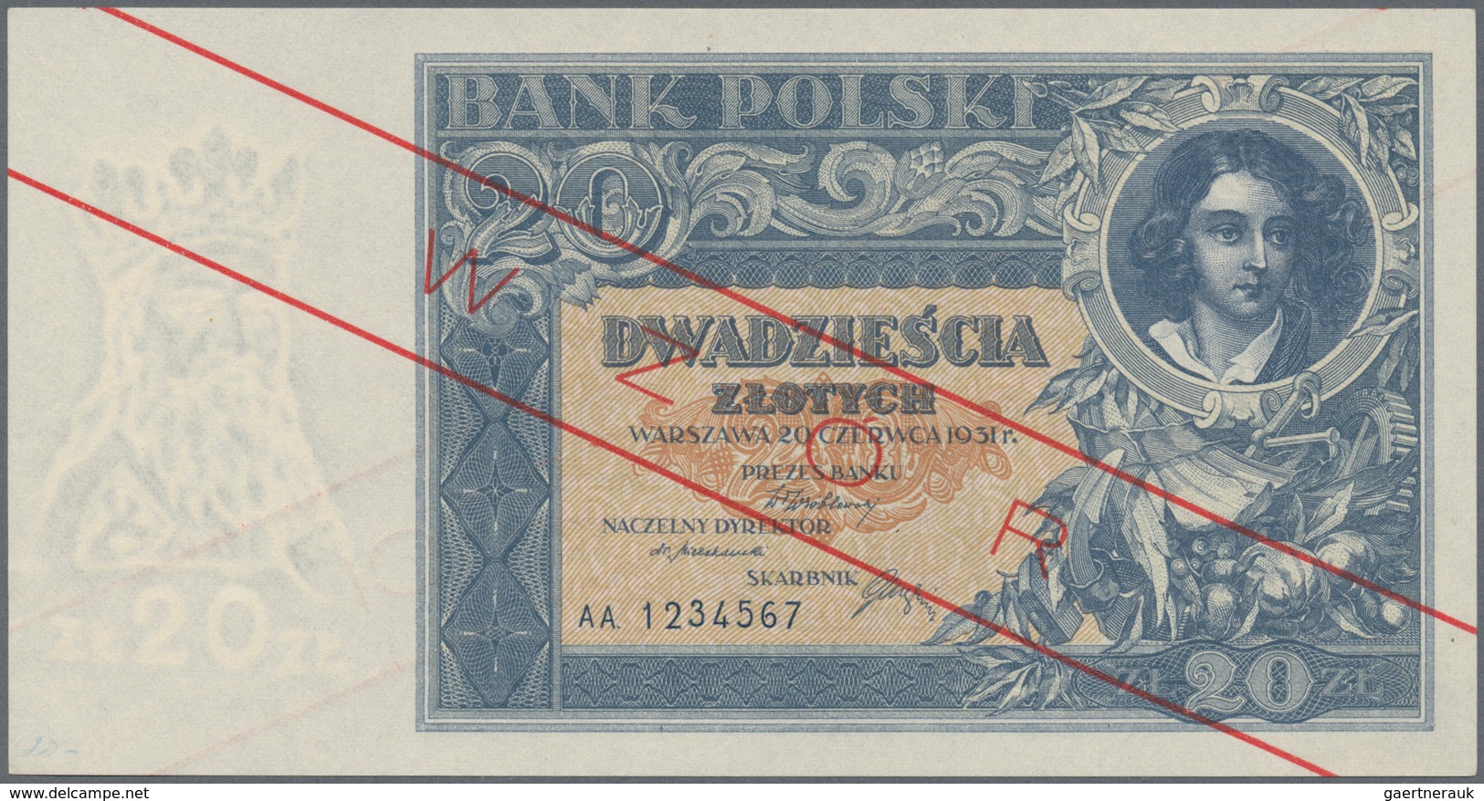 02201 Poland / Polen: 20 Zlotych 1931 SPECIMEN, P.73s With A Few Minor Creases In The Paper And Small Anno - Polonia