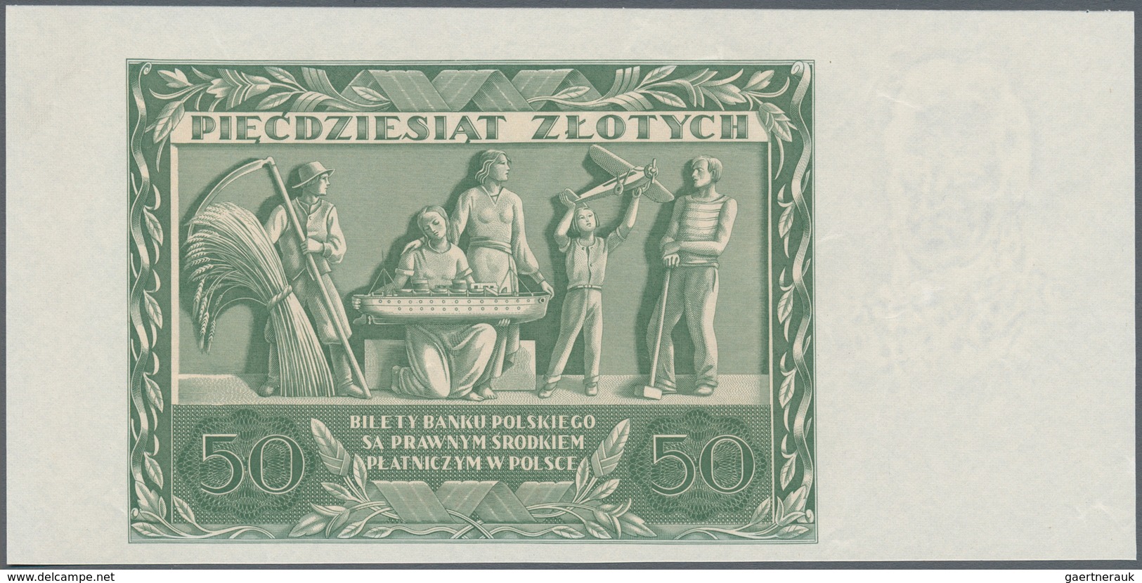 02205 Poland / Polen: 50 Zlotych ND P. 78bp, Proof Print, Front Side Only Underprint, Back Fully Printed, - Polonia