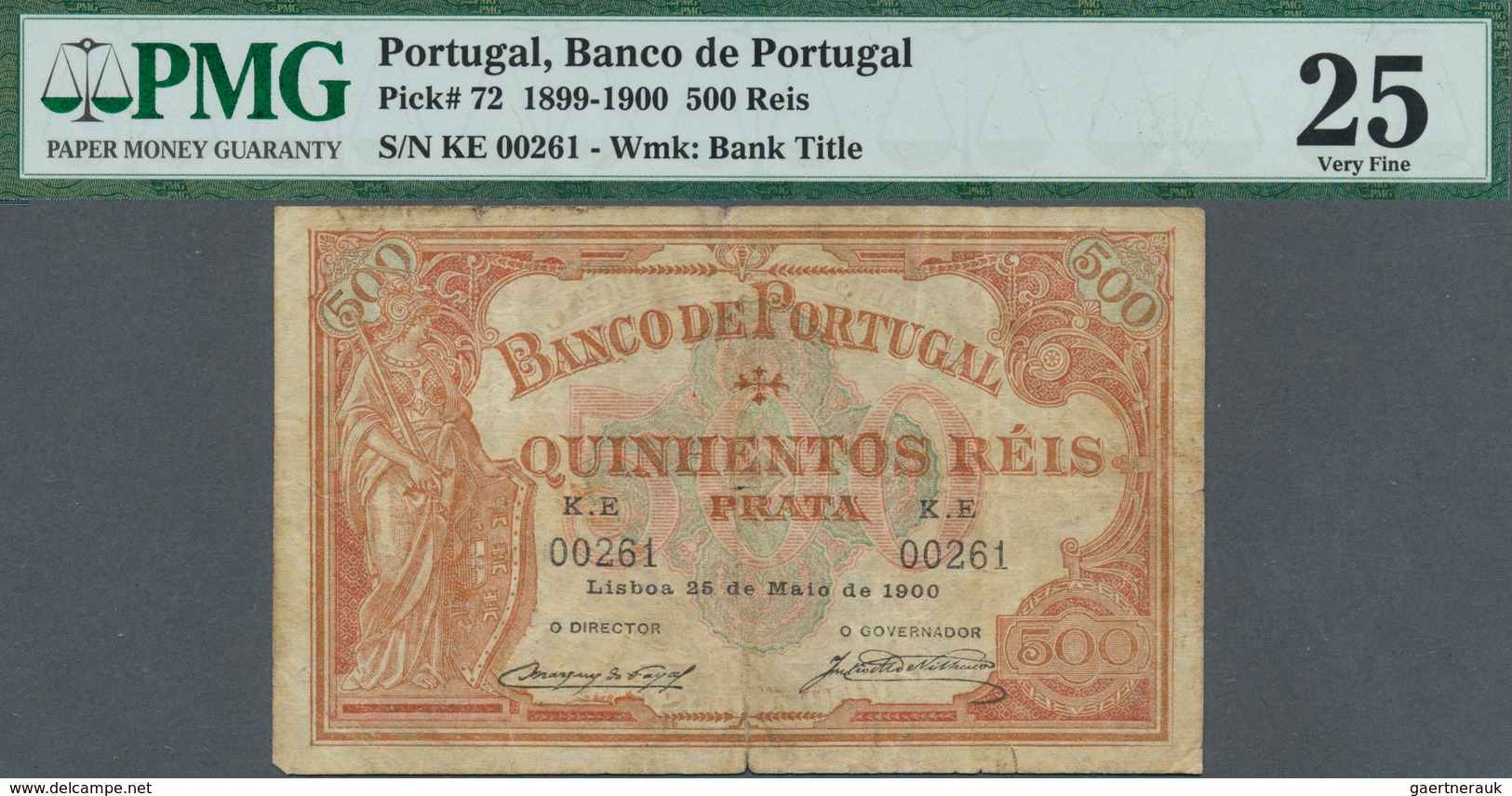 02219 Portugal: Banco De Portugal 500 Reis 1900, P.72, Stained Paper With Several Folds, Tiny Hole At Cent - Portugal