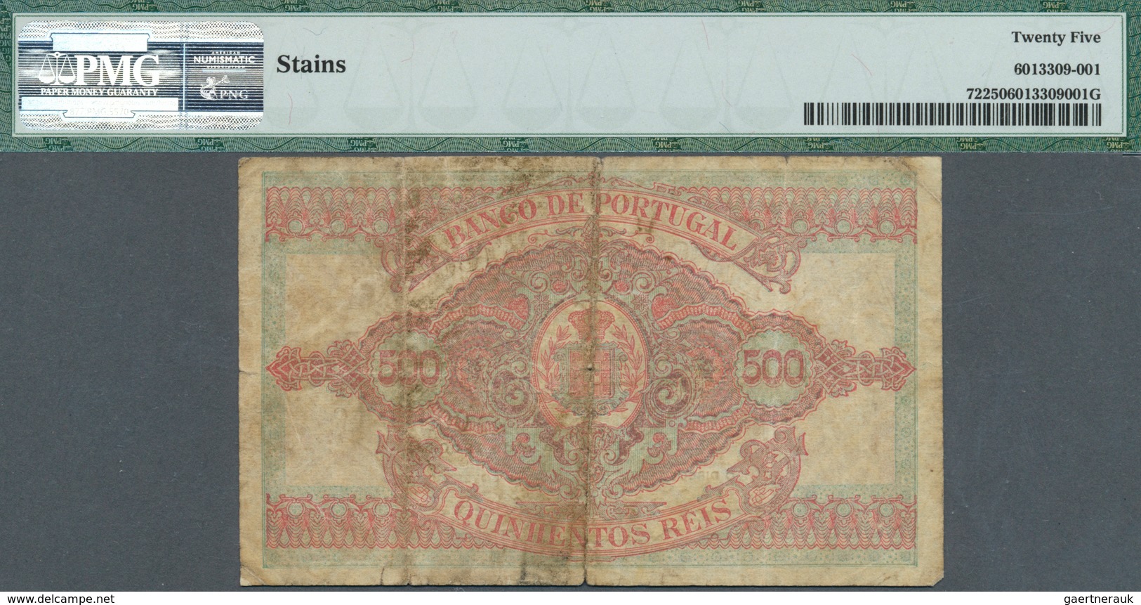 02219 Portugal: Banco De Portugal 500 Reis 1900, P.72, Stained Paper With Several Folds, Tiny Hole At Cent - Portogallo