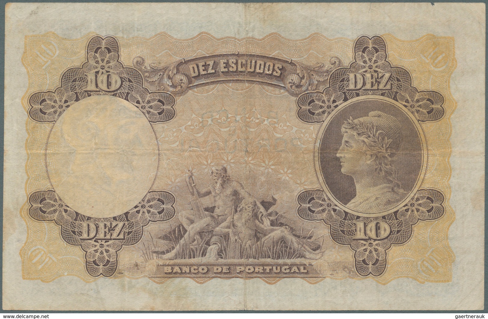 02223 Portugal: 10 Escudos 1920 P. 117, Horizontal And Vertical Folds, 2 Border Tears At Upper Border Left - Portogallo