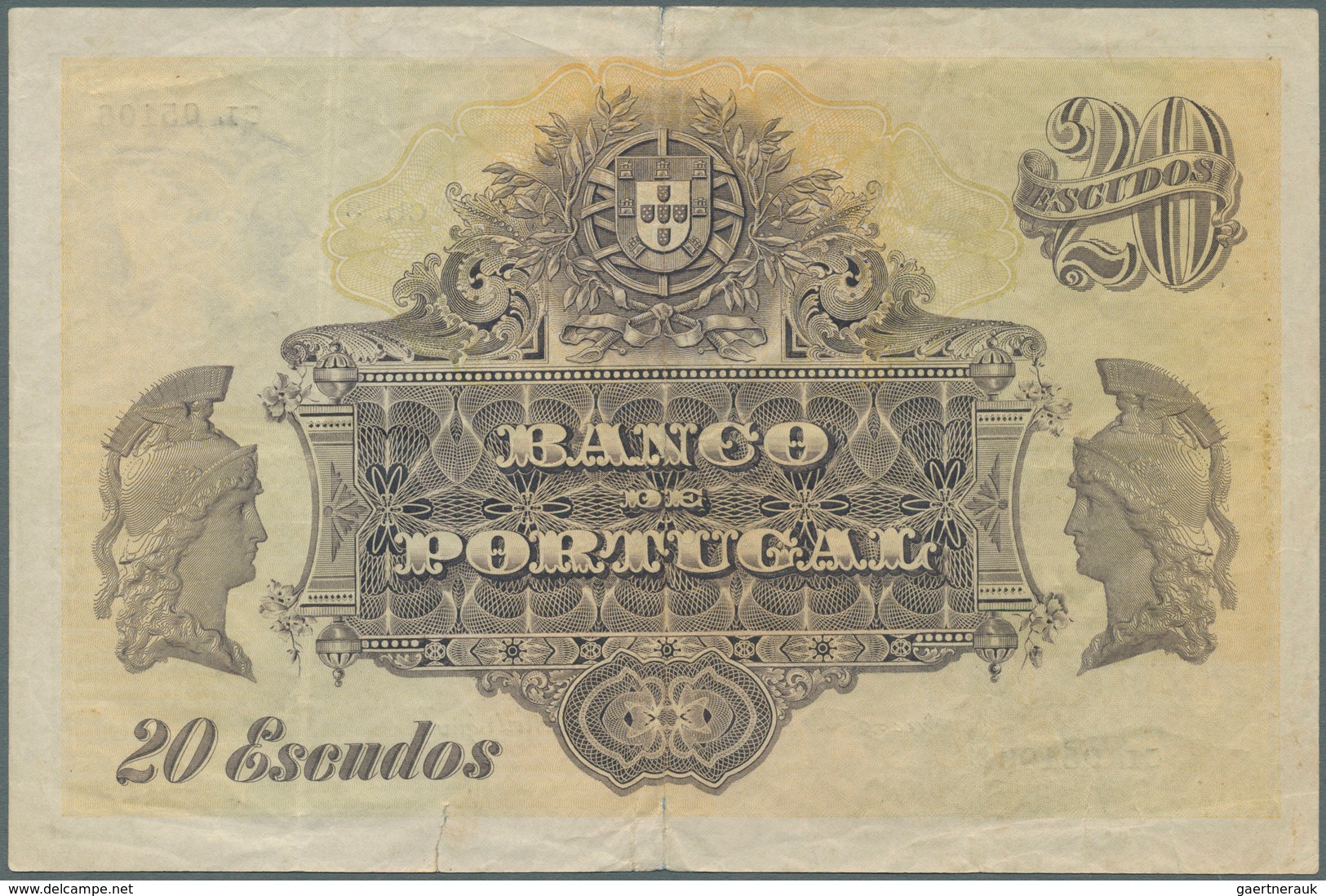 02225 Portugal: 20 Escudos 1920 P. 122, Center Fold, 2 Small Border Tears (6mm At Upper And Lower Border) - Portugal