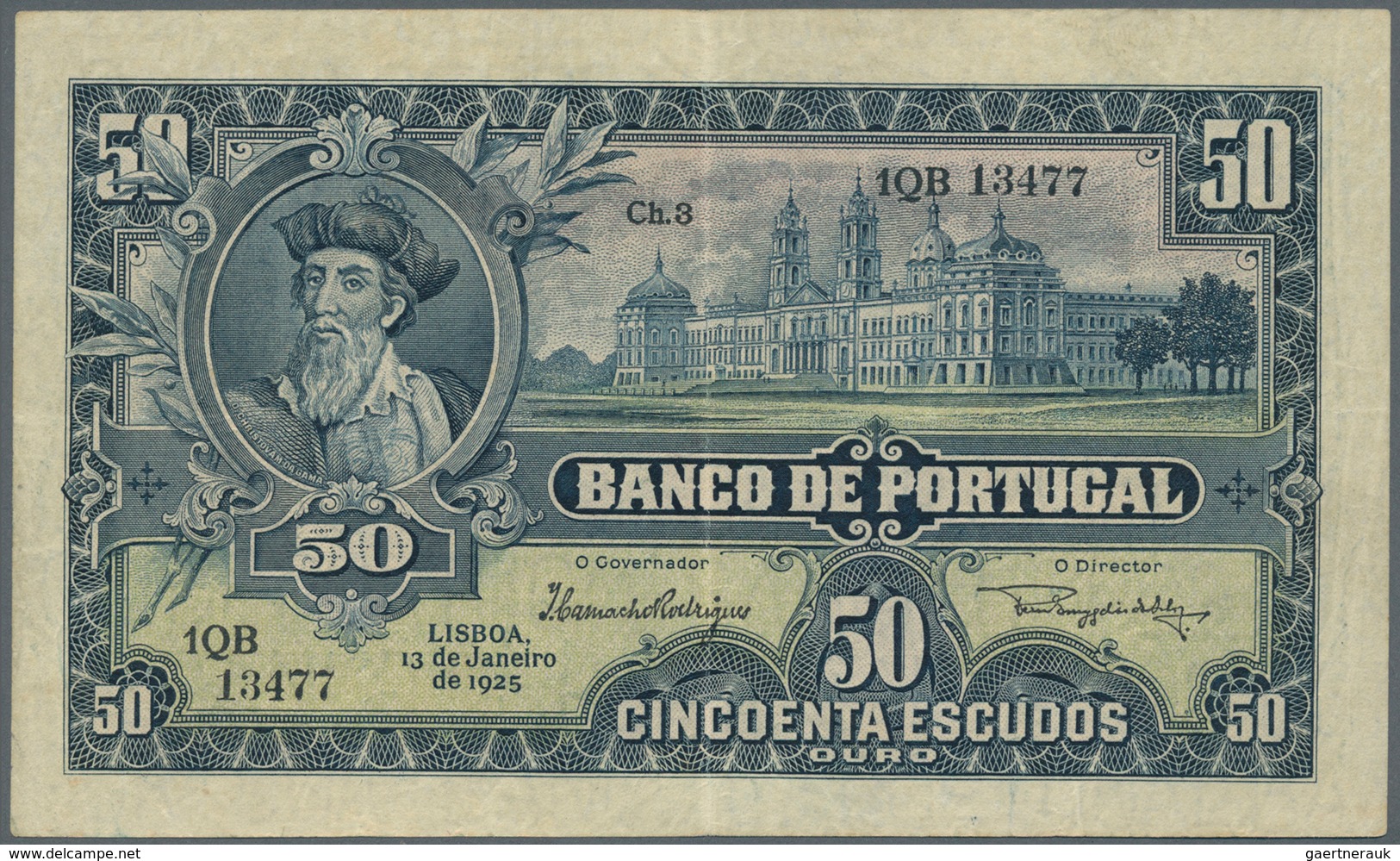 02229 Portugal: 50 Escudos 1925 P. 136, Center And Horizontal Fold, Light Handling In Paper, No Holes Or T - Portogallo