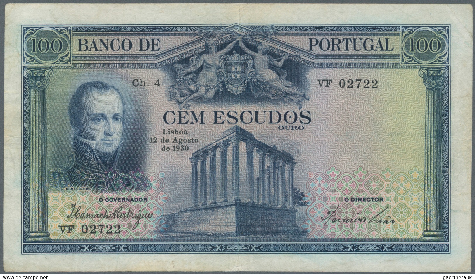 02230 Portugal: 100 Escudos 1930 P. 140, 3 Vertical And One Horizontal Old, Pressed, Very Tiny Professiona - Portugal