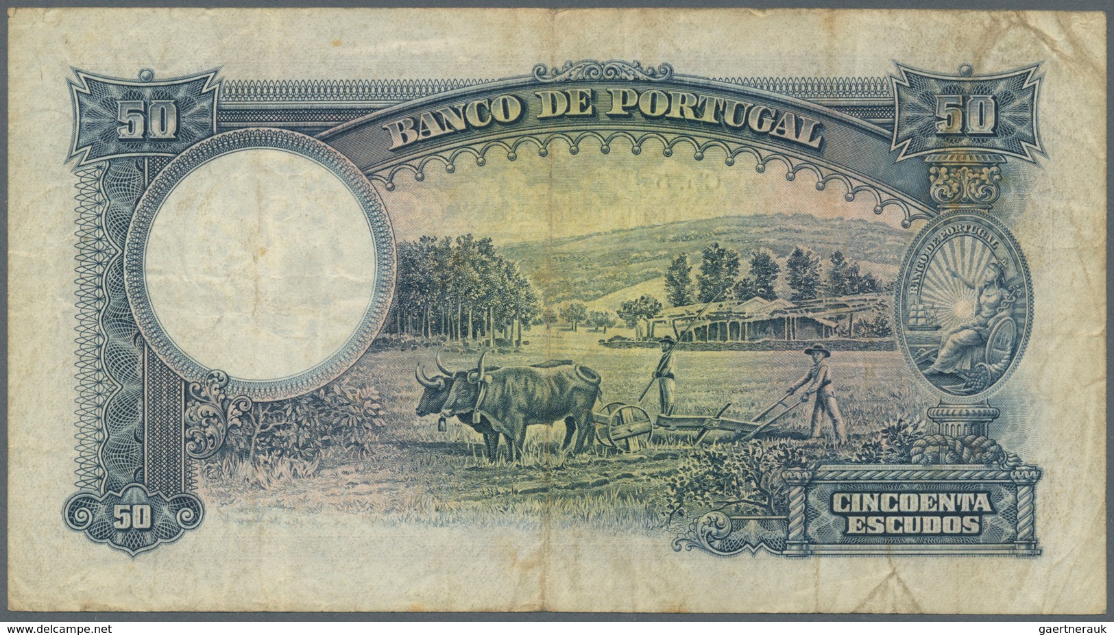 02231 Portugal: 50 Escudos 1932 P. 146, Center Fold And Several Smaller Folds, Light Staining At Upper Lef - Portogallo