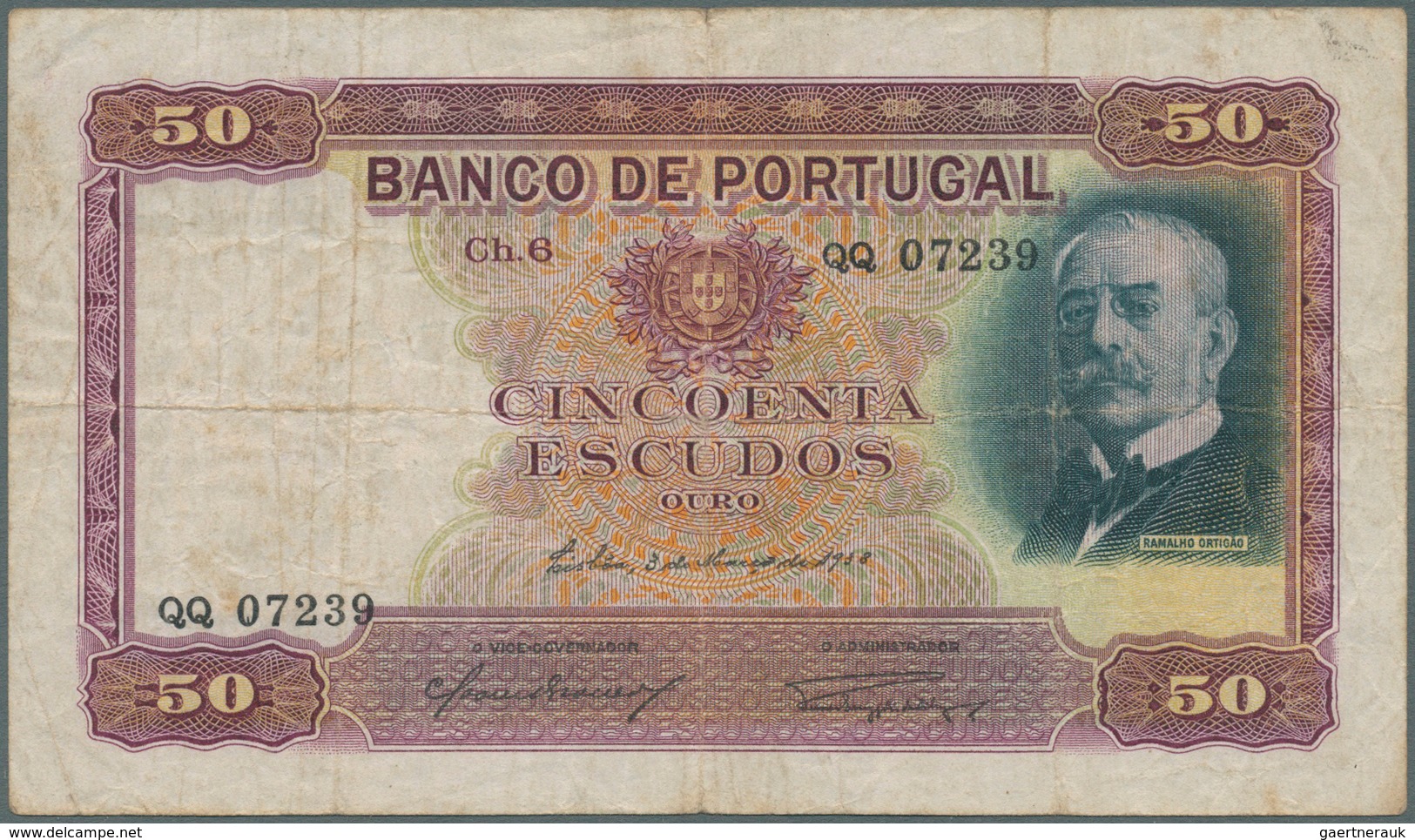 02233 Portugal: 50 Escudos 1938 P. 149, Normal Traces Of Use, Stronger Center Fold, Light Staining In Pape - Portugal