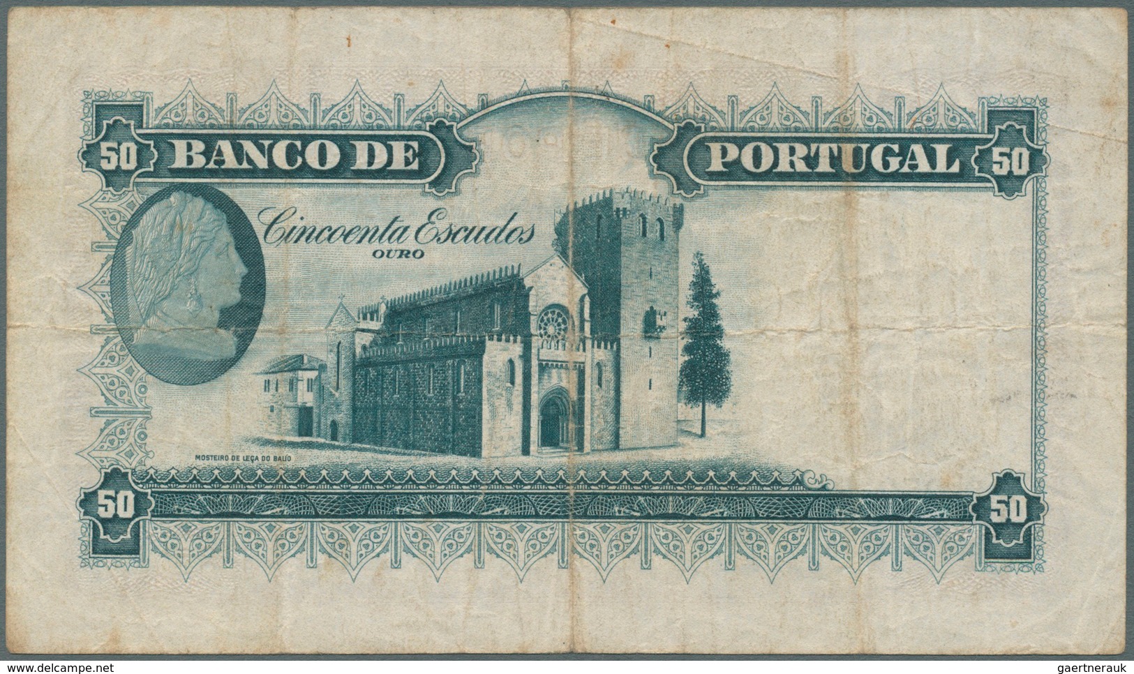 02233 Portugal: 50 Escudos 1938 P. 149, Normal Traces Of Use, Stronger Center Fold, Light Staining In Pape - Portugal