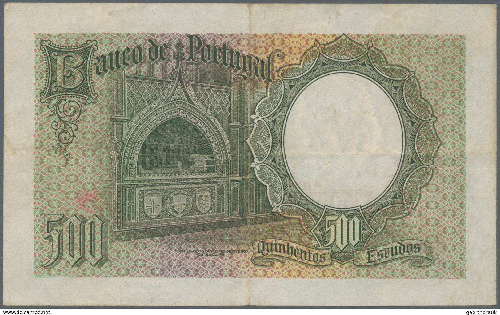02234 Portugal: 500 Escudos 1938 P. 151, Light Center And Horizontal Fold, Paper Thinning At Upper Right, - Portugal
