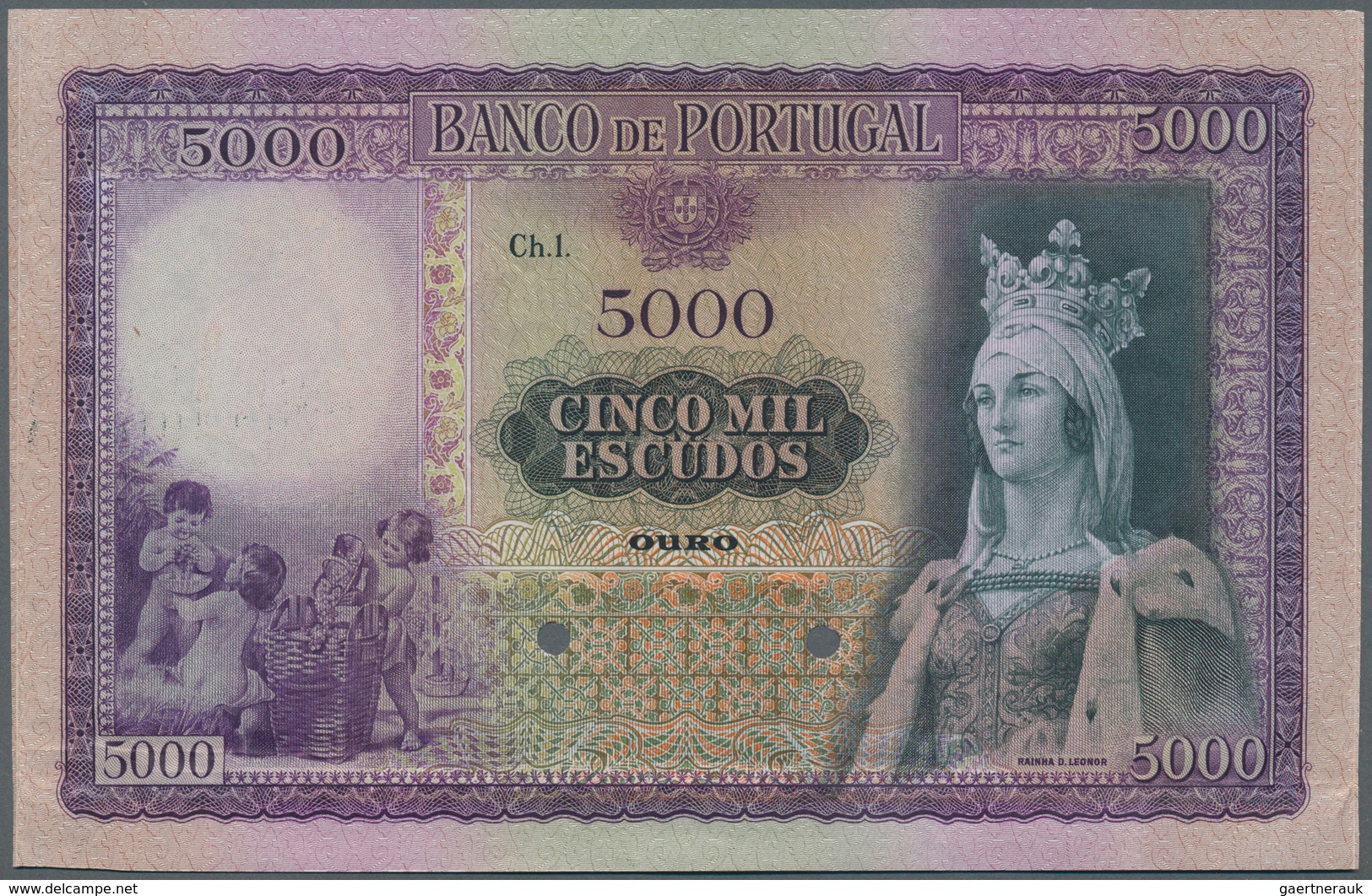 02236 Portugal: 5000 Escudos ND(1942) Proof P. 157(p), A Large Size And Very Beautiful Banknotes, Higly Ra - Portugal