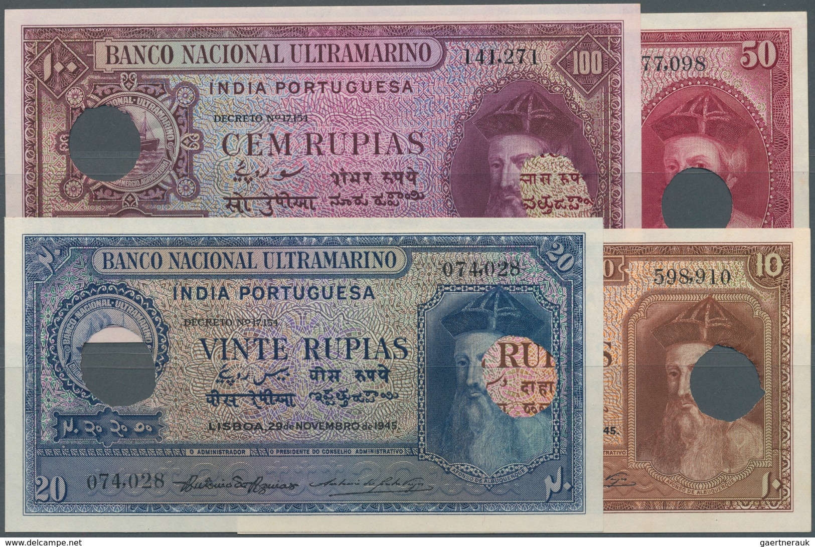 02239 Portuguese India / Portugiesisch Indien: Set In Rare Top Grade Containing 10, 20, 50 And 100 Rupias - India
