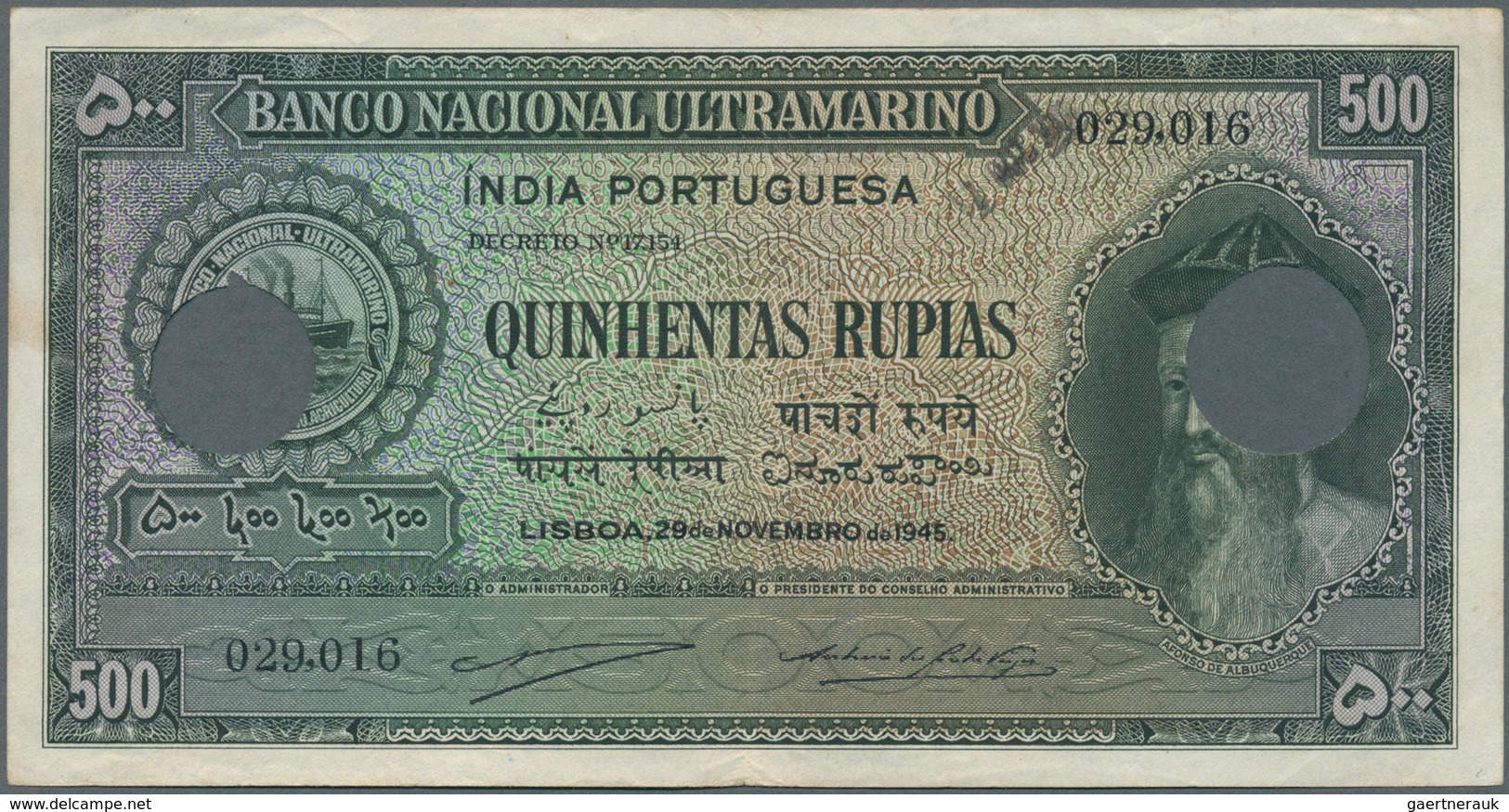 02240 Portuguese India / Portugiesisch Indien: Set Of 2 Notes Rare Denomination Of This Series 500 Rupias - India