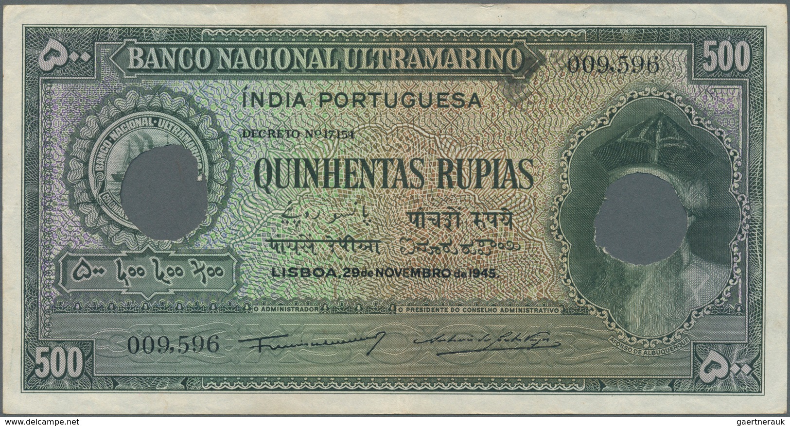 02240 Portuguese India / Portugiesisch Indien: Set Of 2 Notes Rare Denomination Of This Series 500 Rupias - India