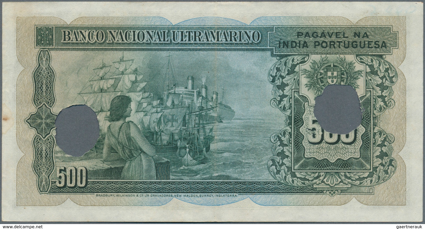 02241 Portuguese India / Portugiesisch Indien: Rare Denomination Of This Series 500 Rupias 1945 P. 40, Hol - India