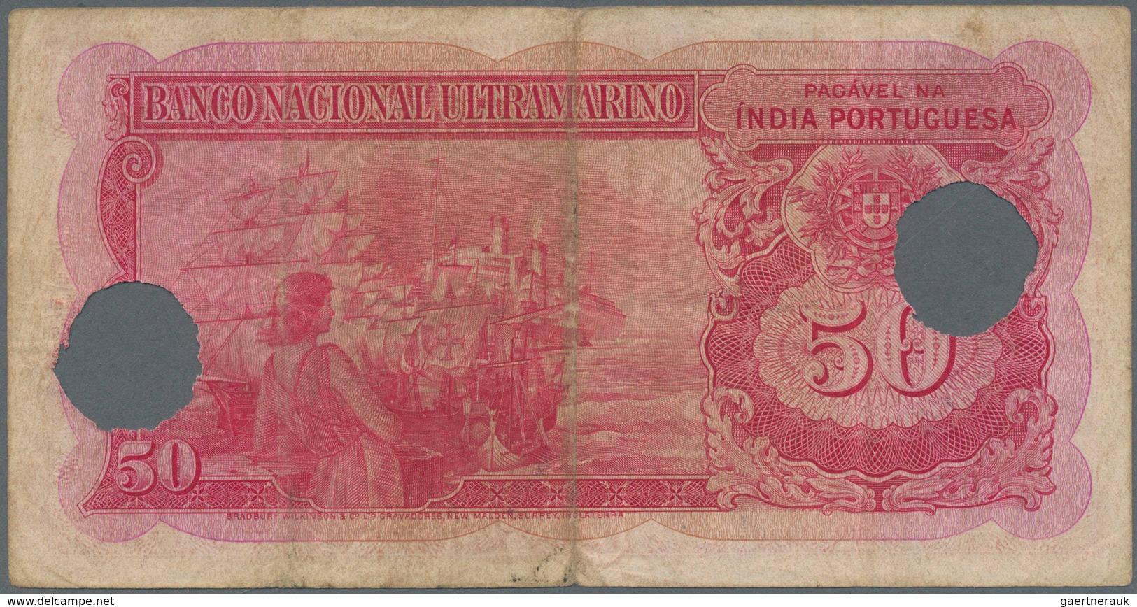 02243 Portuguese India / Portugiesisch Indien: Set With 3 Banknotes 50 Rupias 1945 With Cancellation Holes - India