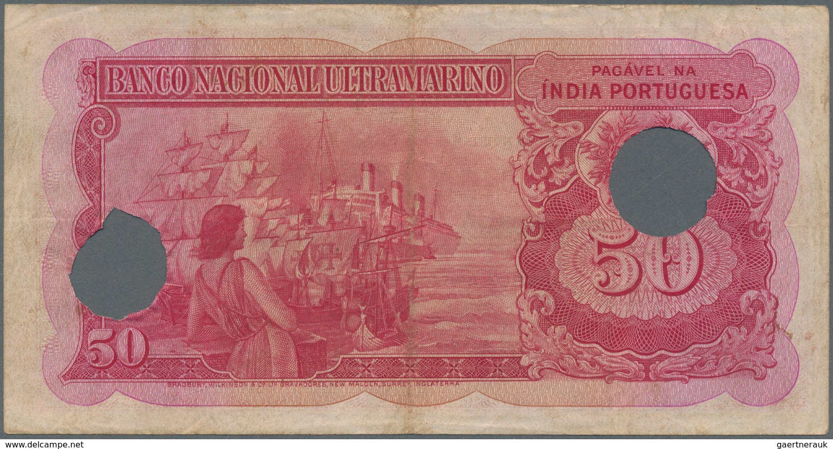 02243 Portuguese India / Portugiesisch Indien: Set With 3 Banknotes 50 Rupias 1945 With Cancellation Holes - India