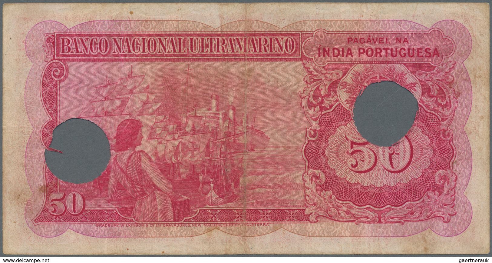 02243 Portuguese India / Portugiesisch Indien: Set With 3 Banknotes 50 Rupias 1945 With Cancellation Holes - India