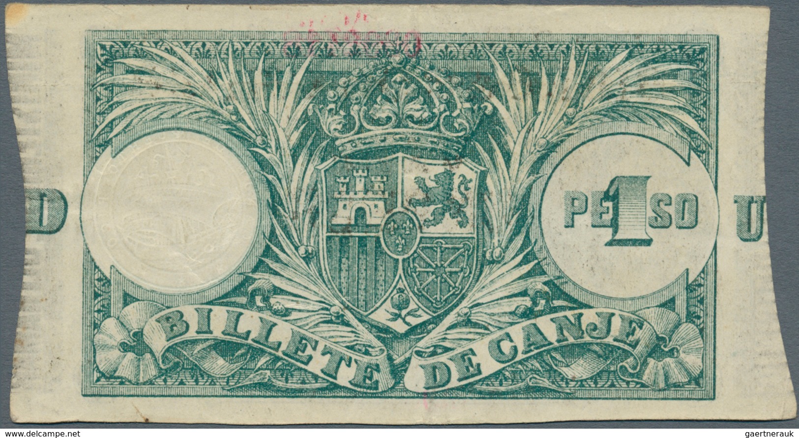 02246 Puerto Rico: 1 Peso 1895 P. 7a, Light Center Fold And Handling In Paper, No Holes Or Tears, Still St - Puerto Rico