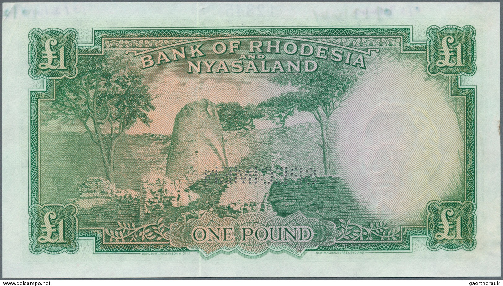 02251 Rhodesia & Nyasaland: 1 Pound January 25th 1961 SPECIMEN, P.21bs With Perforation Specimen At Lower - Rhodesia