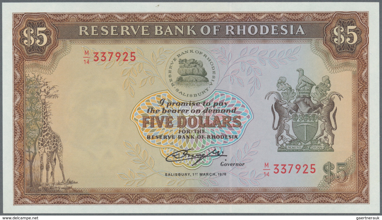 02252 Rhodesia / Rhodesien: 1 Dollar 1974 And 5 Dollars 1976, P.30, 36, Both In AUNC Condition (2 Pcs.) - Rhodesië