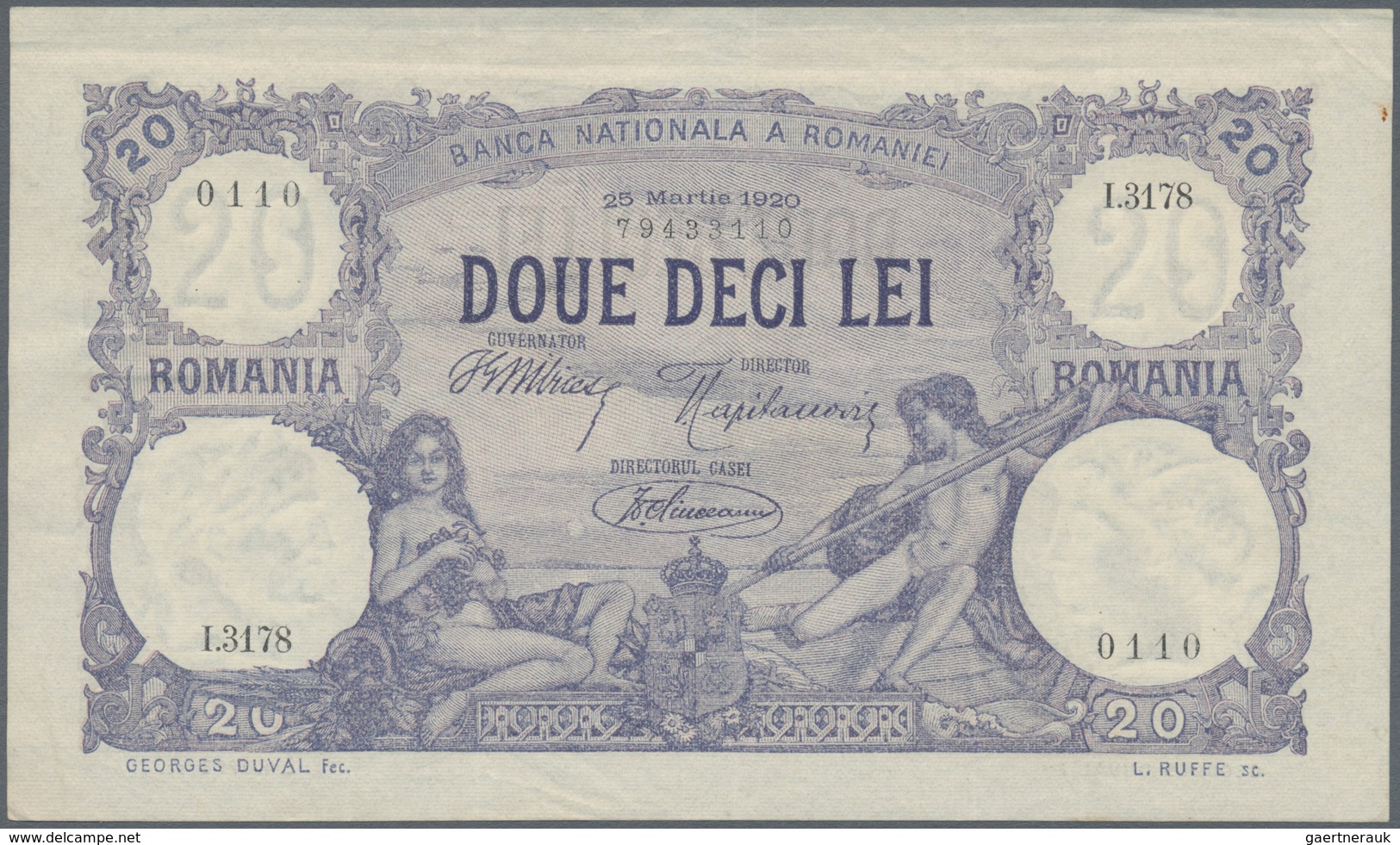 02254 Romania / Rumänien: 20 Lei 1920 P. 20, Light Folds In Paper, Crisp Paper Without Holes Or Tears, Con - Roemenië