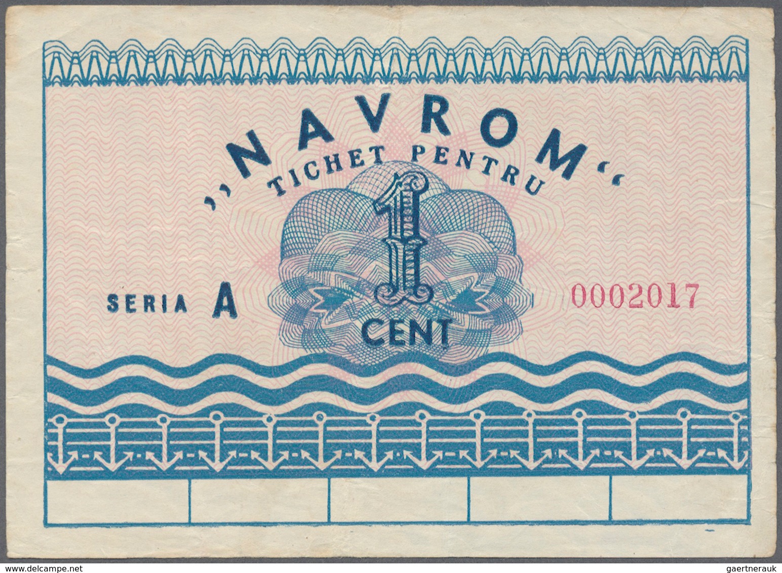 02260 Romania / Rumänien: 1 Cent Navrom Serie A ND, P. NL., Vertical Folds, Creases And Handling In Paper, - Rumania