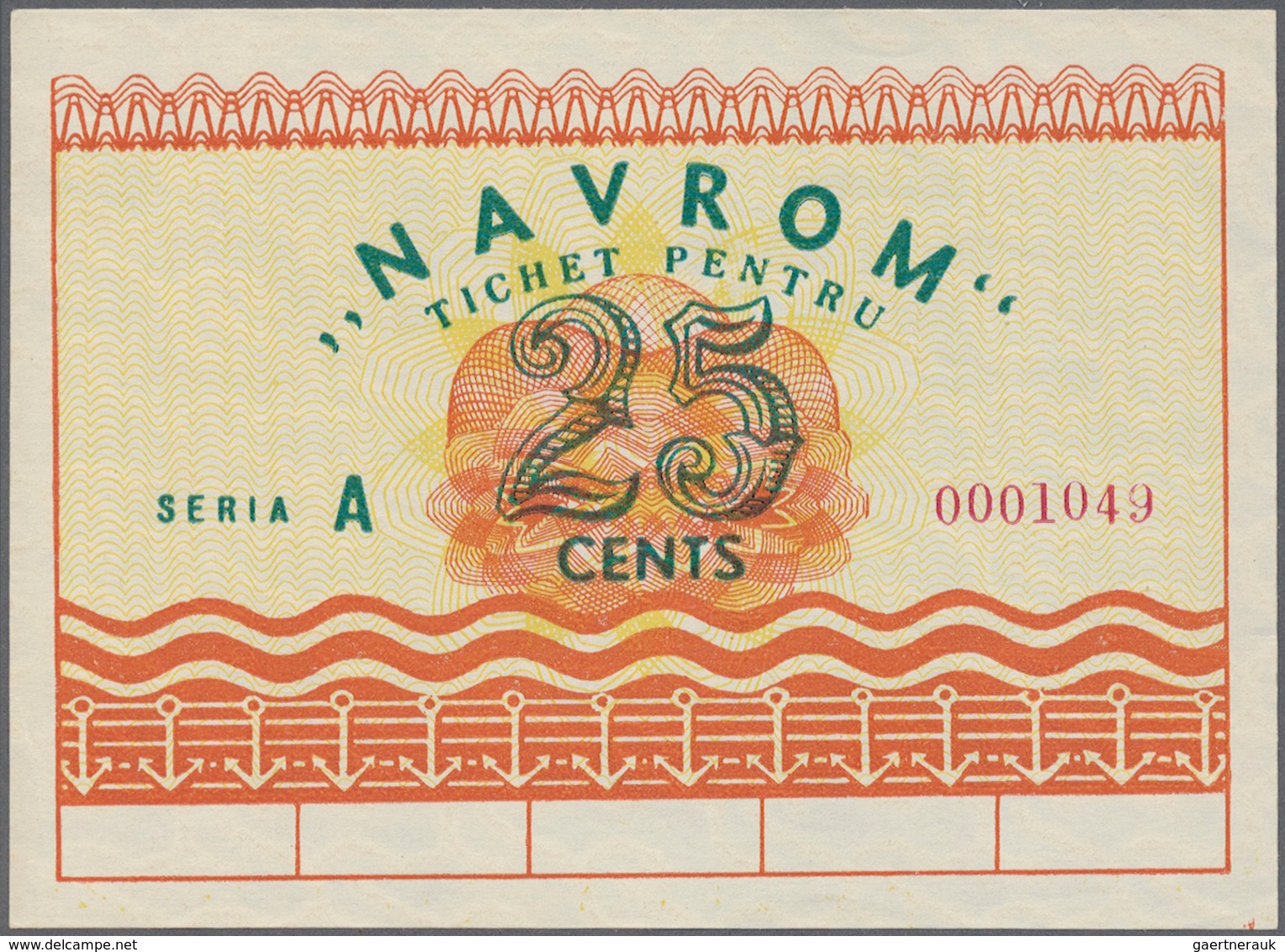 02262 Romania / Rumänien: 25 Cents Navrom Serie A ND, P. NL., Light Dints At Upper Border, Condition: AUNC - Roemenië