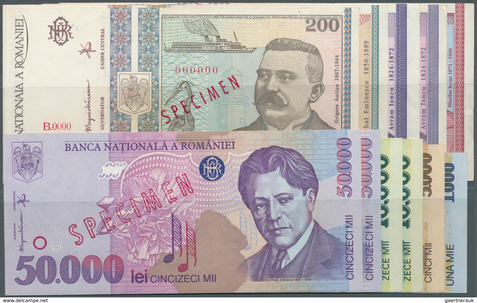 02263 Romania / Rumänien: Set Of 11 Specimen Notes Containing 1000 Lei 1998 (UNC), 5000 Lei 1998 (UNC), 2x - Roumanie