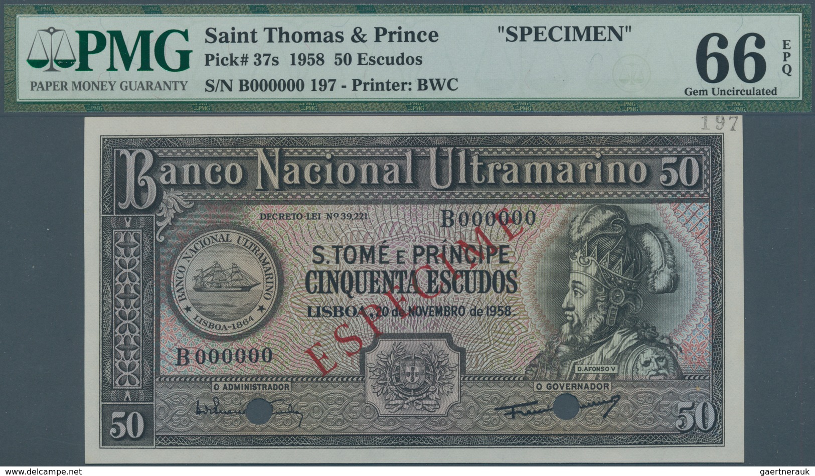 02293 Saint Thomas & Prince / Sao Tome E Principe: 50 Escudos 1958 Specimen P. 37s In Condition: PMG Grade - San Tomé Y Príncipe