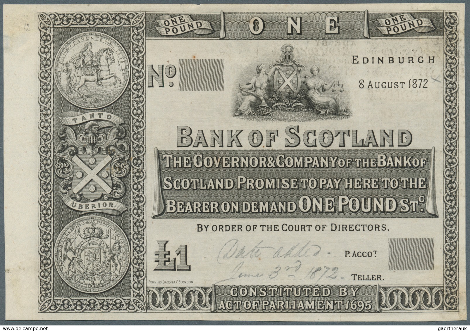 02308 Scotland / Schottland: 1 Pound 1872 Proof P. 65p, Uniface Printed With Pencil Annotations At Lower B - Andere & Zonder Classificatie