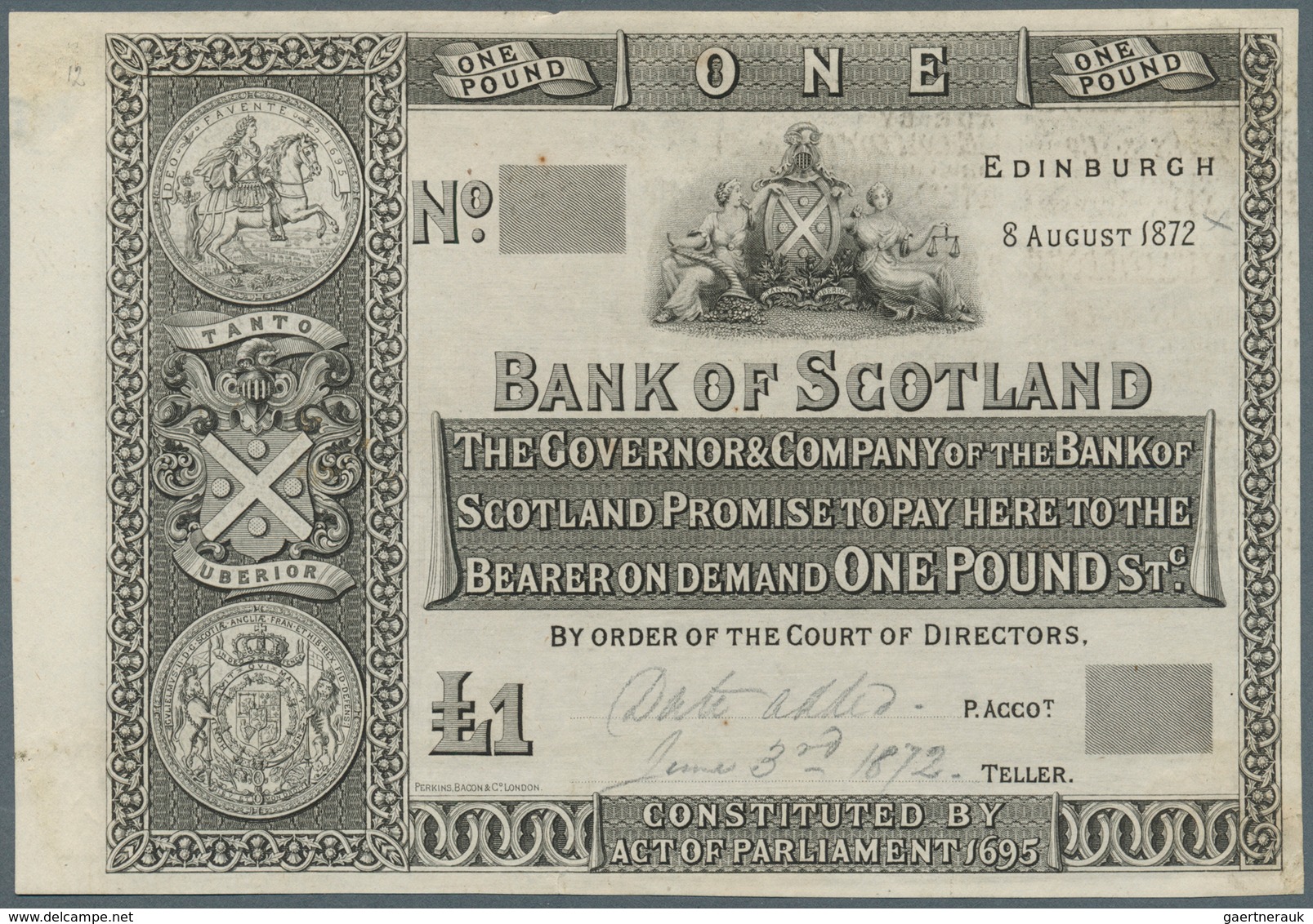 02308 Scotland / Schottland: 1 Pound 1872 Proof P. 65p, Uniface Printed With Pencil Annotations At Lower B - Otros & Sin Clasificación